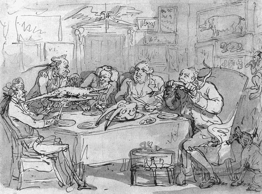 La caricature du dîner de poisson Thomas Rowlandson Peintures à l'huile